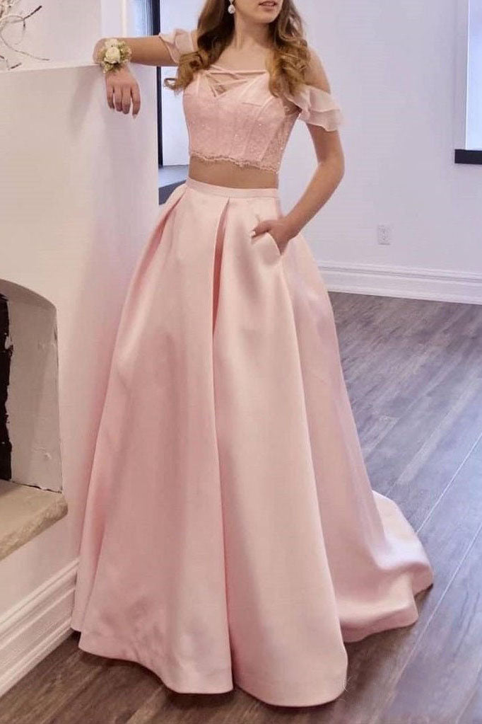 Two Piece Blush Pink Prom Dresses Long ...